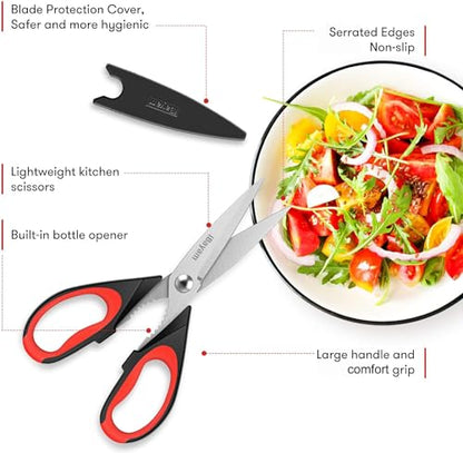 iBayam Kitchen Scissors All Purpose Heavy Duty, Kitchen Utensils Set, Stainless Steel Cooking Utensils Gadgets, Meat Poultry Food Shears Dishwasher Safe Utility Tools Home Gift, with Protective Sheath