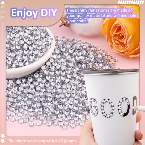 6000Pcs 3mm Resin Rhinestones with 3Pcs 10ml B7000 Jewelry Glue for Crafting, Clear Large Amount Flatback Gems, Bedazzling Crystal Bulk for DIY Crafts Clothing Tumblers Shoes Nail Art Fabric