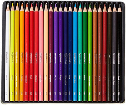 Amazon Basics Premium Colored Pencils 24 Count, Soft Core, Multicolor, Back to School Supplies (Pack of 1)