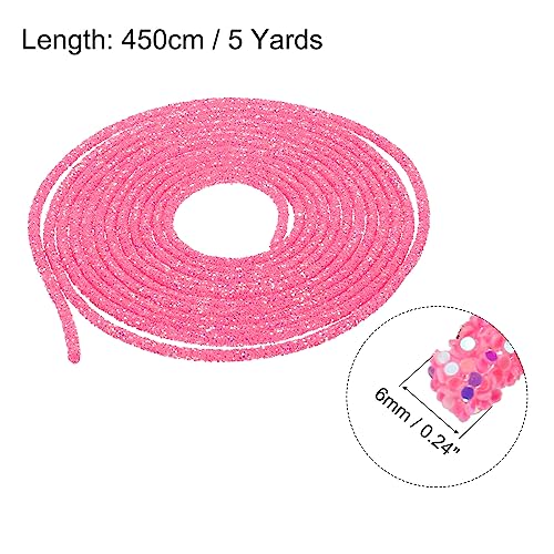 MECCANIXITY 5 yardas 6 mm 0,24 pulgadas lentejuelas brillantes cuerda lentejuelas tubo de diamantes de imitación cordón para vestidos de boda bricolaje ropa de disfraces zapatos accesorio de joyería rosa oscuro