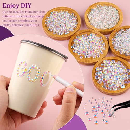 Resin Jelly Rhinestones for Crafting with B7000 Jewelry Glue, 2 Boxes Transparent AB Flatback Crystals with 2Pcs 10ml Glue, Bedazzling Non Hotfix Gems for DIY Tumblers Clothing Shoes Manicure