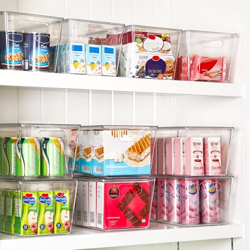 Vtopmart 6 Pack Clear Stackable Storage Bins with Lids, Large Plastic Containers with Handle for Pantry Organizer and Storage,Perfect for Bathroom,Cabinet,Kitchen,Fridge,Closet Organization