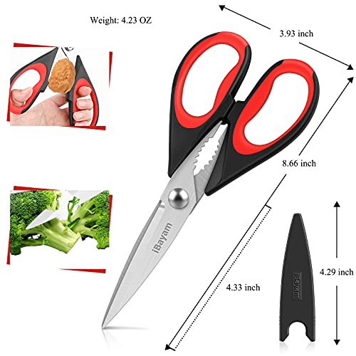 iBayam Kitchen Scissors All Purpose Heavy Duty, Kitchen Utensils Set, Stainless Steel Cooking Utensils Gadgets, Meat Poultry Food Shears Dishwasher Safe Utility Tools Home Gift, with Protective Sheath