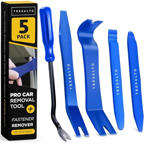 Auto Trim Removal Tool Kit - 5-Piece No Scratch Pry Tool Set for Car Panel and Dashboard Removal - Includes Door Panel Tool, Push Rivets, Car Clips - Essential for Interior Trim Work - Blue