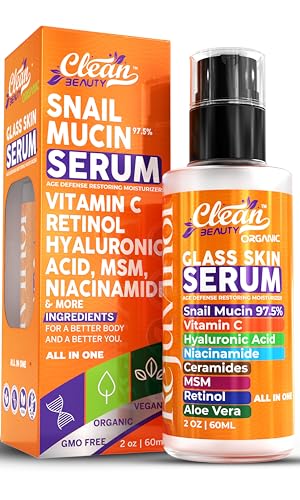 Snail Mucin Serum Vitamin C Face Serum Anti Aging with Hyaluronic Acid Niacinamide Retinol MSM Aloe Vera & Ceramides - Korean Skin Care Glass Skin Dark Spot Remover for Glowing Skin & Beauty (1 Pack)