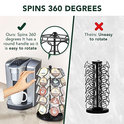 Soporte para cápsulas K, compatible con cápsulas K, carrusel para cápsulas de café, soporte para 35 cápsulas K, gira 360 grados, plataforma Lazy Susan, diseño negro moderno, organizador de encimeras de cocina para el hogar o la oficina