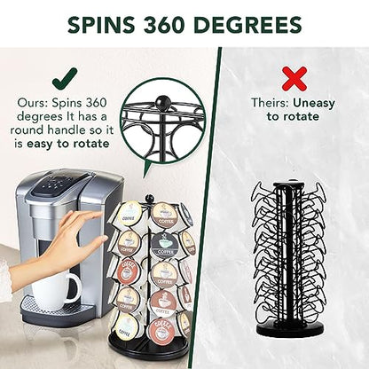 Soporte para cápsulas K, compatible con cápsulas K, carrusel para cápsulas de café, soporte para 35 cápsulas K, gira 360 grados, plataforma Lazy Susan, diseño negro moderno, organizador de encimeras de cocina para el hogar o la oficina