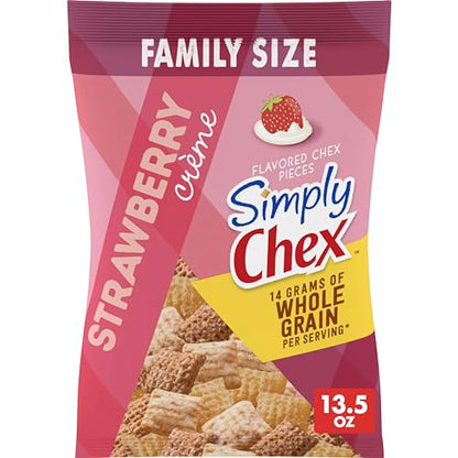 Simply Chex, mezcla de refrigerio con crema de fresa, tamaño familiar, bolsa de 13,5 oz