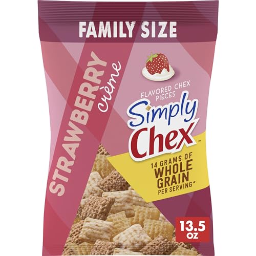 Simply Chex, mezcla de refrigerio con crema de fresa, tamaño familiar, bolsa de 13,5 oz