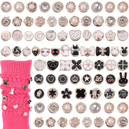 120Pcs Sock Jewelry Charms Safety Pin Brooch Multiple Styles Pin Charms for Socks Shoe Button Pins Covers for Women Junk Socks Clothing Decorative Safety Button