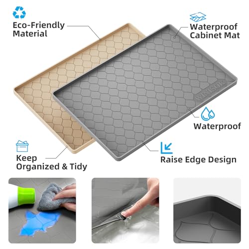 Alfombrilla impermeable para debajo del fregadero de 34" x 22" para gabinetes de cocina y baño, protector de estantes y encimeras, organizadores y almacenamiento, bandeja de goteo de silicona, accesorios y dispositivos