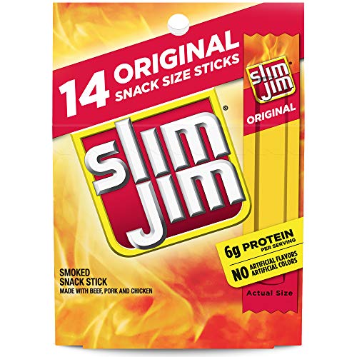 Palitos de carne ahumada Slim Jim, sabor original, 6 g de proteína por porción, tamaño de bocadillo, 0,28 oz (14 unidades)