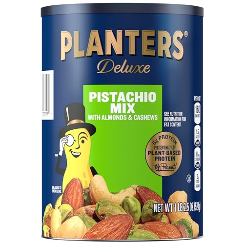 PLANTERS Pistachio Nuts Lovers Nut Mix con pistachos sin cáscara, almendras y anacardos, bocadillos para fiestas, proteína de origen vegetal, bocadillo para después de la escuela, frutos secos a granel, kosher 1 lb 2.5 oz