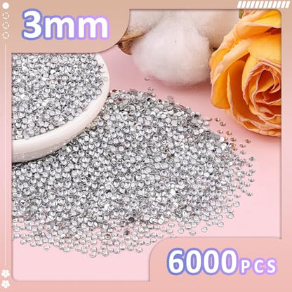 6000Pcs 3mm Resin Rhinestones with 3Pcs 10ml B7000 Jewelry Glue for Crafting, Clear Large Amount Flatback Gems, Bedazzling Crystal Bulk for DIY Crafts Clothing Tumblers Shoes Nail Art Fabric