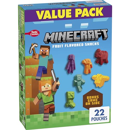 Snacks para niños con sabor a frutas de Minecraft de Betty Crocker, sin grasas ni gluten, paquete económico, 17,6 oz (22 bolsas)