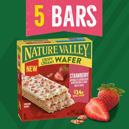 Barras de barquillo cremosas y crujientes de fresa de Nature Valley, elaboradas con cereales integrales, 5 barras, caja de 6,5 oz