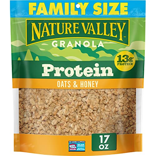 Granola proteica Nature Valley, avena y miel, tamaño familiar, bolsa resellable, 17 oz