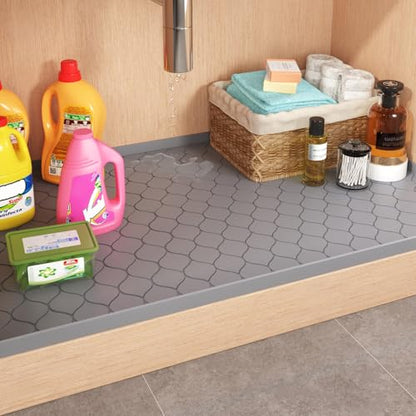 Alfombrilla impermeable para debajo del fregadero de 34" x 22" para gabinetes de cocina y baño, protector de estantes y encimeras, organizadores y almacenamiento, bandeja de goteo de silicona, accesorios y dispositivos