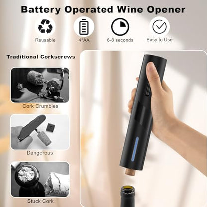 Abridor de vino eléctrico COKUNST, abridor de botellas de vino a batería con cortador de papel de aluminio, sacacorchos con botón de un clic para el hogar, la cocina, la fiesta, la boda