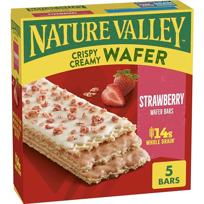 Barras de barquillo cremosas y crujientes de fresa de Nature Valley, elaboradas con cereales integrales, 5 barras, caja de 6,5 oz