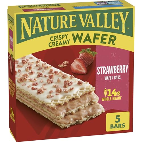 Barras de barquillo cremosas y crujientes de fresa de Nature Valley, elaboradas con cereales integrales, 5 barras, caja de 6,5 oz