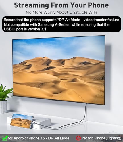Cable USB C a HDMI de 6 pies | Cable USB 3.1 tipo C a HDMI de alta velocidad 4K [compatible con Thunderbolt 3/4] con MacBook Pro/Air, Galaxy S8 a S23, iPhone 15/16, iPad Pro, iMac, Surface