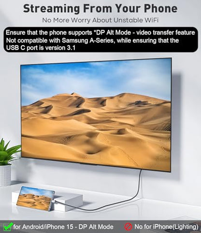 Cable USB C a HDMI de 6 pies | Cable USB 3.1 tipo C a HDMI de alta velocidad 4K [compatible con Thunderbolt 3/4] con MacBook Pro/Air, Galaxy S8 a S23, iPhone 15/16, iPad Pro, iMac, Surface