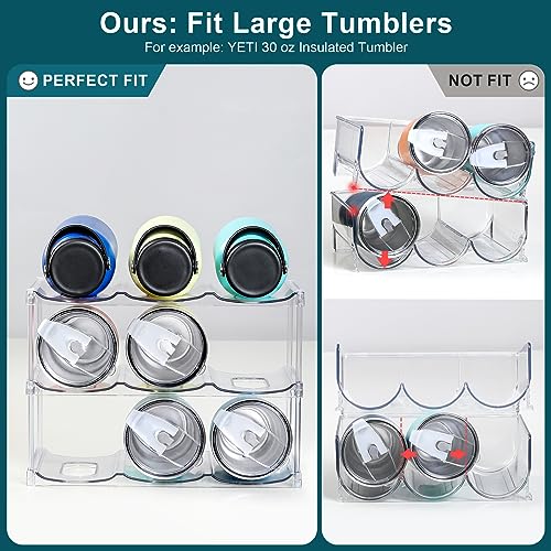 Organizador apilable para botellas de agua LANDNEOO, para la organización de vasos grandes de Stanley y otros, estante transparente para vinos, soporte para botellas para encimera de casa, refrigerador, despensa, 3 niveles con capacidad para 9