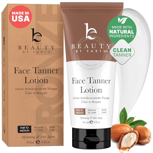 Loción autobronceadora facial, autobronceadora no tóxica para el rostro, loción bronceadora gradual, humectante sin sol para bronceado falso para mujeres y hombres, elaborada con ingredientes naturales y orgánicos en EE. UU.