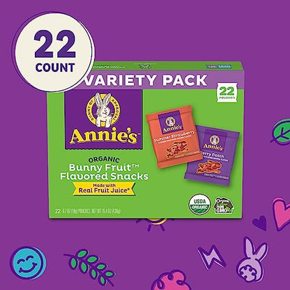 Snacks de frutas orgánicas con forma de conejito de Annie, paquete variado, snack sin gluten, 22 unidades, 15,4 oz