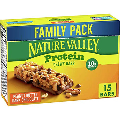 Barras de granola masticables Nature Valley, proteína, mantequilla de maní y chocolate amargo, 15 barras, 21,3 oz