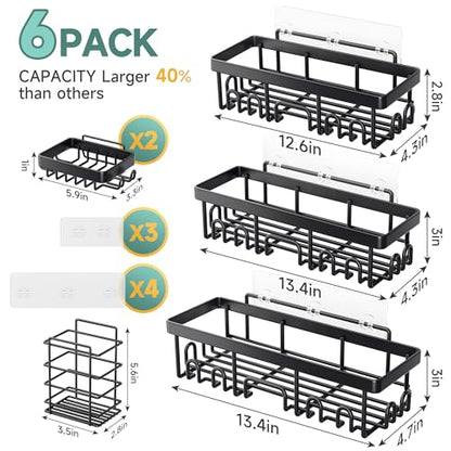 Veken Stainless Steel Shower Caddy 6-Pack, Adhesive Rustproof Shelves Rack with Soap Holder, Large Capacity Bathroom Organizers and Storage, No Drilling Wall-Mounted Kitchen & Home Decor, Bath Decor