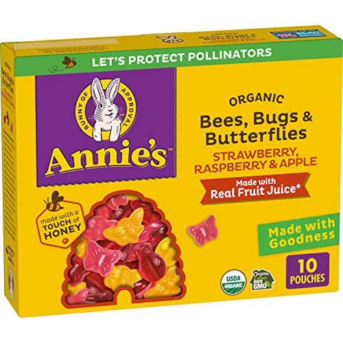 Snacks orgánicos con sabor a frutas de abejas, insectos y mariposas de Annie, 10 sobres, 7 oz