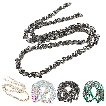 Cadena de diamantes de imitación de 1 yarda, aplique de diamantes de imitación de cristal AB, cadena de cuentas, parche de costura, adorno de flecos para ropa, zapatos, accesorios de joyería (gris pistola)