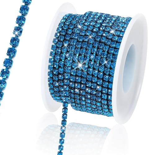 Cadena de diamantes de imitación de 3 mm y 10 yardas con adorno de diamantes de imitación de cristal para cerrar, cadena de diamantes de imitación brillantes para manualidades de costura, decoración de bricolaje, joyas, ropa, zapatos (azul marino-2)