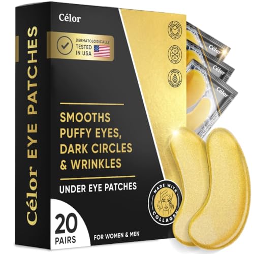 Parches para debajo de los ojos (20 pares) - Parches para ojos hinchados y ojeras - Mascarilla para debajo de los ojos para belleza y cuidado personal - Mascarilla para debajo de los ojos con aminoácidos y colágeno para ojeras e hinchazón de Celor