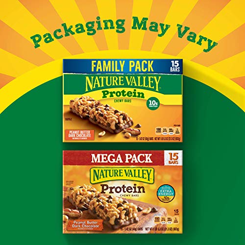 Barras de granola masticables Nature Valley, proteína, mantequilla de maní y chocolate amargo, 15 barras, 21,3 oz