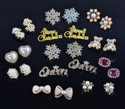 24 piezas de adornos navideños para calcetines, broches de diamantes de imitación, broches y alfileres para mujer, adornos de calcetín de oro brillante a granel, alfileres para zapatos, zapatillas de deporte, sombreros, ropa, manualidades, kit de joyería