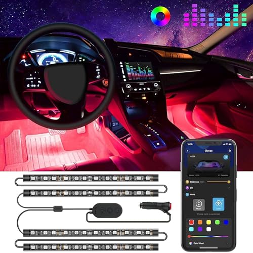 Govee Car LED Lights, Smart Car Interior Lights with App Control, RGB Inside Car Lights with DIY Mode and Music Mode, 2 Lines Design LED Lights for Cars with Car Charger, 12V, Valentine's Day Decor