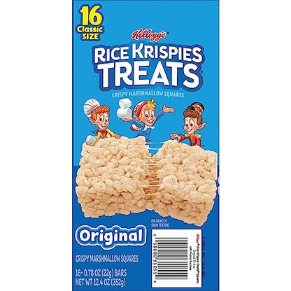 Barritas de malvavisco crujientes Rice Krispies, barritas para niños, originales, caja de 12,4 oz (16 barritas)