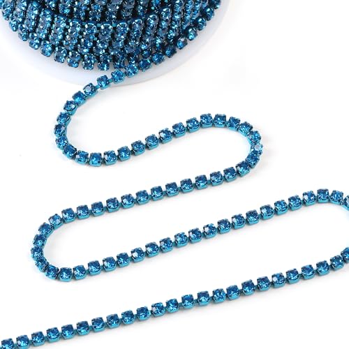 Cadena de diamantes de imitación de 3 mm y 10 yardas con adorno de diamantes de imitación de cristal para cerrar, cadena de diamantes de imitación brillantes para manualidades de costura, decoración de bricolaje, joyas, ropa, zapatos (azul marino-2)