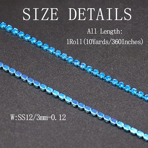 Cadena de diamantes de imitación de 3 mm y 10 yardas con adorno de diamantes de imitación de cristal para cerrar, cadena de diamantes de imitación brillantes para manualidades de costura, decoración de bricolaje, joyas, ropa, zapatos (azul marino-2)