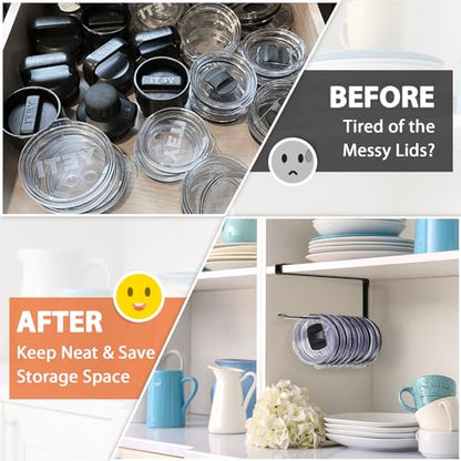 Tumbler Lid Organizer, Horizontal Tumbler Lid Storage Hook Up to 10 Lids, Space Saving Cup Lid Holders Under Cabinet Tumbler Lid Hook for Kitchen Organizer and Storage,Hanging Paper Towel Rack Hanger