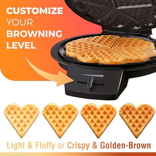 Máquina para hacer waffles Mueller Heart 5, plancha para waffles, control de tostado ajustable y antiadherente, mango de tacto frío, fácil de limpiar, pequeños electrodomésticos de cocina