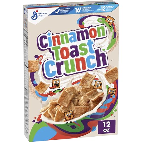 Cereales para el desayuno Cinnamon Toast Crunch, cereales crujientes con canela, caja de cereales de 12 oz