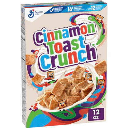 Cereales para el desayuno Cinnamon Toast Crunch, cereales crujientes con canela, caja de cereales de 12 oz