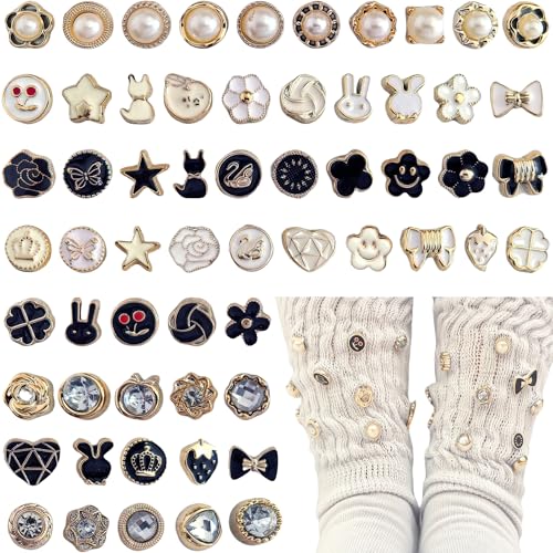 Charms for Socks 120pcs Random Pearl Brooch Buttons Rhinestone Brooch Pins Button Covers for Women Junk Sock Jewelry Charms Pins for Shoes Sneakers Sambas Shirt Hat Clothing Decorative Safety Button