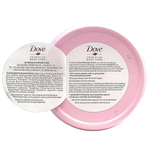 Crema de belleza Dove Nourishing Body Care, para rostro, manos y cuerpo, para pieles normales a secas, para mujeres, con humectación durante 24 horas, paquete de 6, frasco de 5,07 oz cada uno