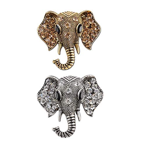 Broche de elefante con forma de animal de cristal retro, broches de elefante para mujeres y hombres, paquete de 2