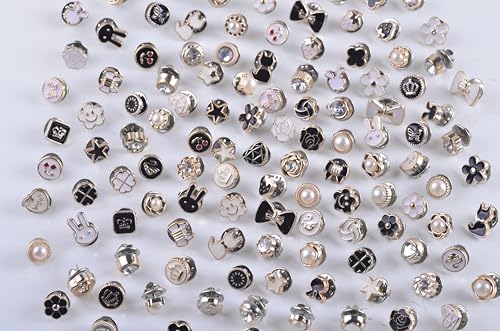 Charms for Socks 120pcs Random Pearl Brooch Buttons Rhinestone Brooch Pins Button Covers for Women Junk Sock Jewelry Charms Pins for Shoes Sneakers Sambas Shirt Hat Clothing Decorative Safety Button